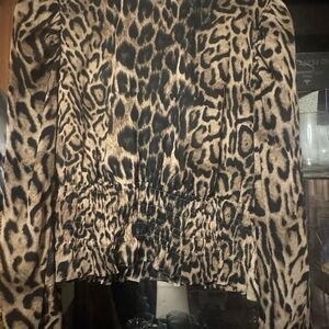 Express Animal Print Blouse - Black and Tan